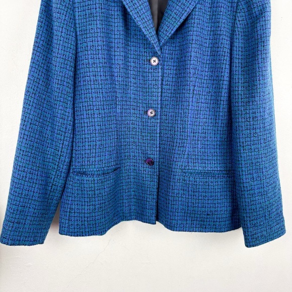 Vintage 90s Leslie Fay Blue Tweed Blazer Sz 18 - Picture 5 of 12